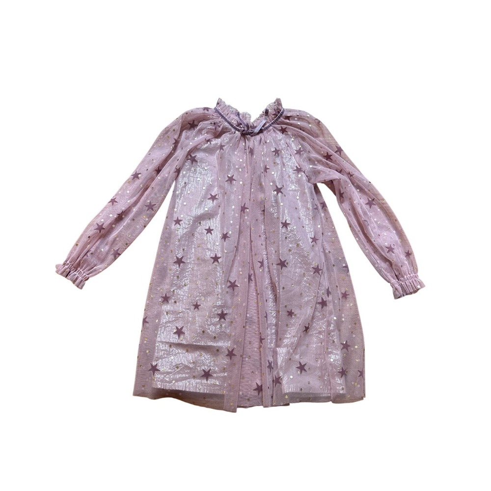 Cat & Jack Dress Kids Pink‎ Star Metallic Tulle Long Sleeve SIZE 4T